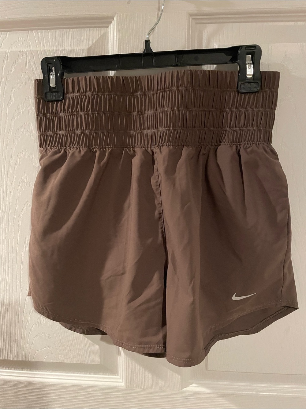 Nike Women’s Smocked-Waist Athletic Shorts — Brown